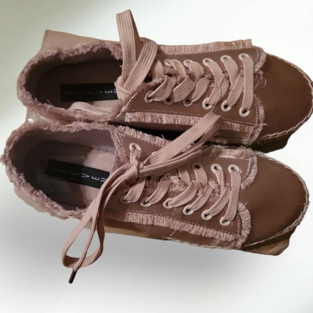 Steve Madden Women's Espadrille Flatform Satin Lace-Up Sneakers Mauve Sz 8.5